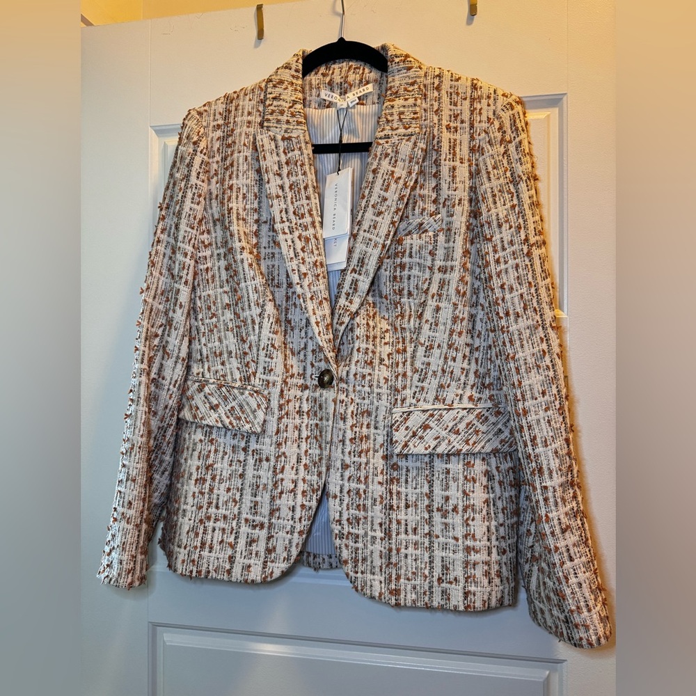 NEW Veronica Beard Ivory Tweed Cutaway Dickey Jacket Blazer
